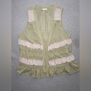 POL Clothing Ruffled Open Front Sleeveless Womens Cardigan Size Large
